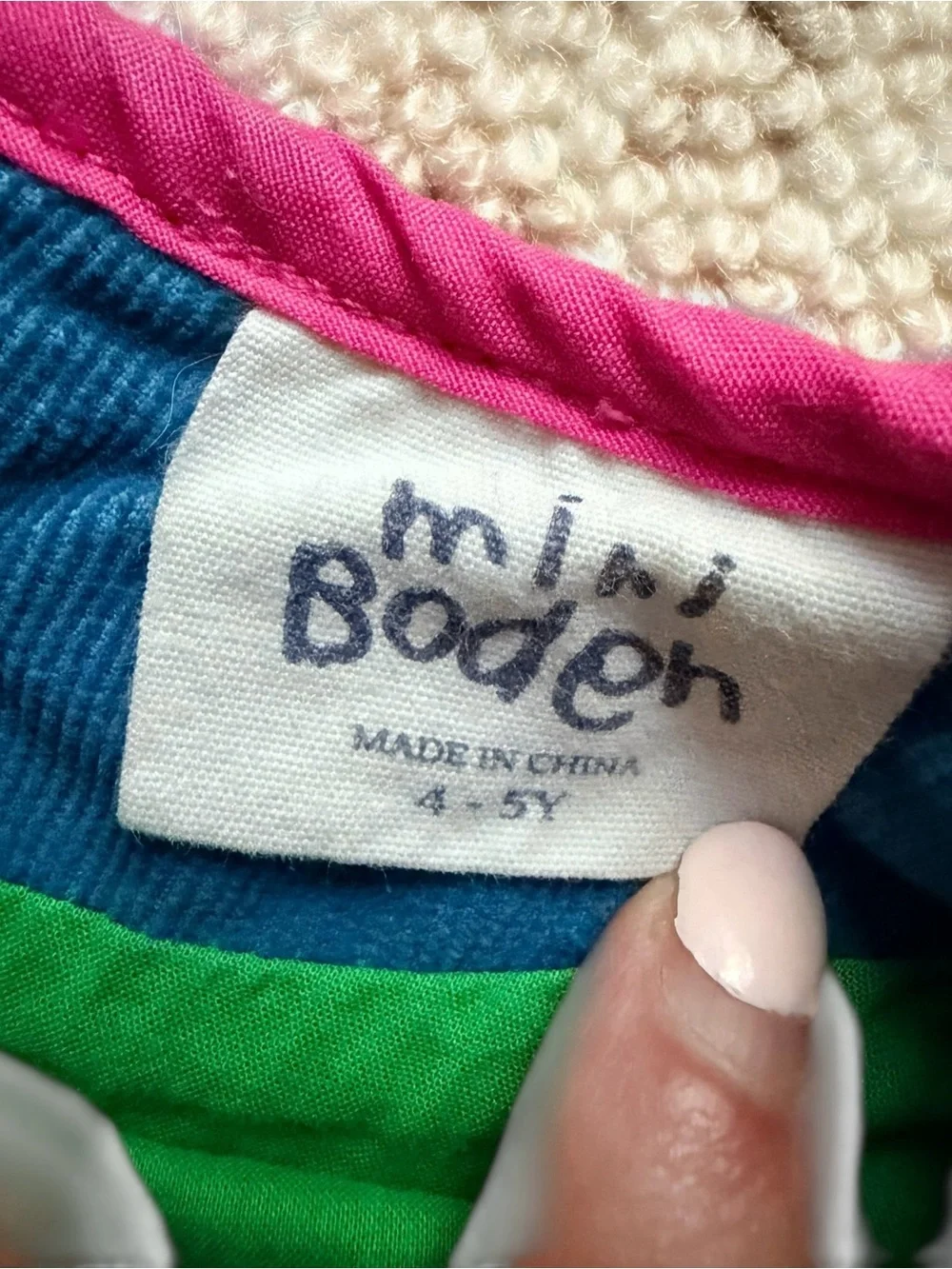 Mini Boden Girls Blue Corduroy Flower Appliqué Shift Dress 4-5Y Pink Green